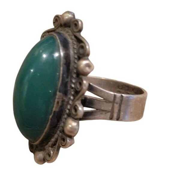 Vintage Sterling Silver Mexico Dark Green Jade Stone Ring Sz 6.5 Signed - Picture 5 of 8